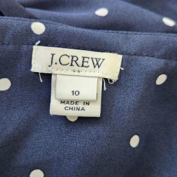 J. Crew Navy White Polka Dot Cold Shoulder Ruffle Top Women’s Size 10 - Picture 7 of 8